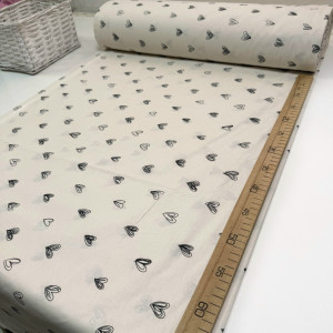 Ранфорс сердечки черные на кремовом F