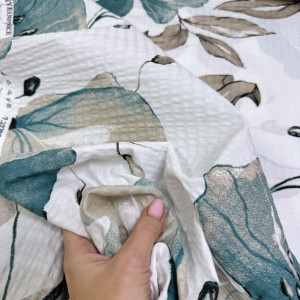 Ранфорс жатый маки бирюзовые на белом