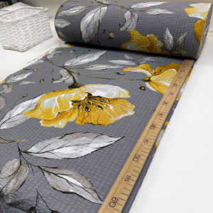 Ранфорс жатый маки желтые на сером