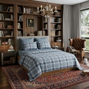 Ранфорс шотландка теплый индиго