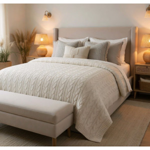 Ранфорс вязаный узор серо-бежевый