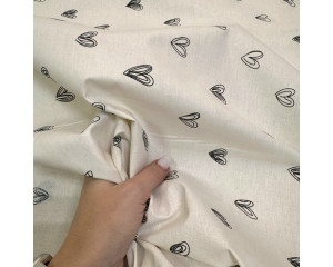 Ранфорс сердечки черные на кремовом F