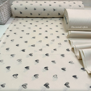 Ранфорс сердечки черные на кремовом F