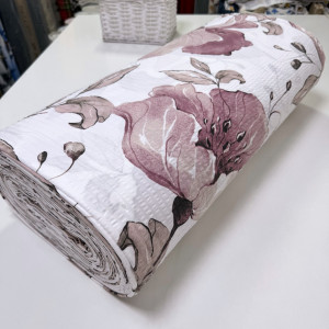 Ранфорс жатый маки брусника на белом