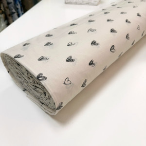 Ранфорс сердечки черные на кремовом F