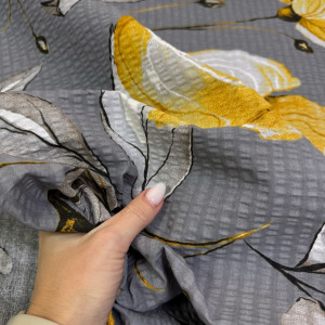 Ранфорс жатый маки желтые на сером