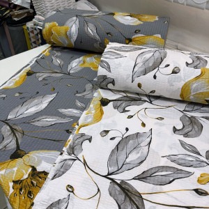 Ранфорс жатый маки желтые на белом