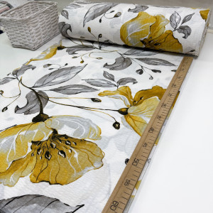 Ранфорс жатый маки желтые на белом