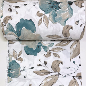 Ранфорс жатый маки бирюзовые на белом