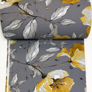 Ранфорс жатый маки желтые на сером