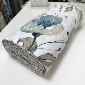 Ранфорс жатый маки бирюзовые на белом