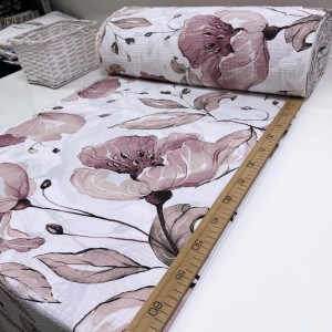 Ранфорс жатый маки брусника на белом