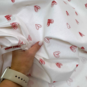 Ранфорс сердечки красные на белом F