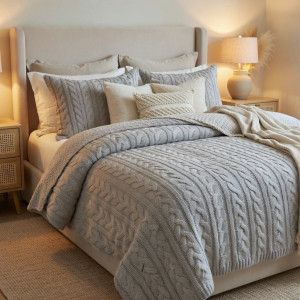 Ранфорс вязаный узор серый