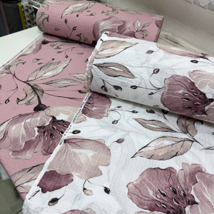 Ранфорс жатый маки брусника на белом