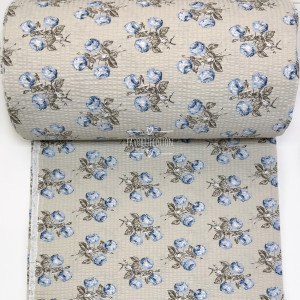 Ранфорс жатый розочки голубые на бежевом