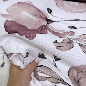 Ранфорс жатый маки брусника на белом