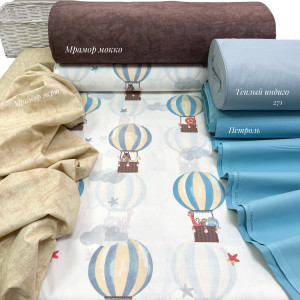 Ранфорс воздушные шары бирюза на белом