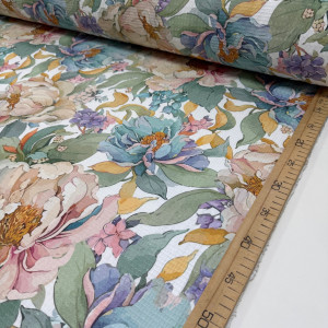 Вафельное полотно цветы 06 шахматное 