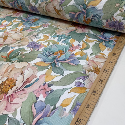 Вафельное полотно цветы 06 шахматное 