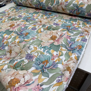 Вафельное полотно цветы 06 шахматное 