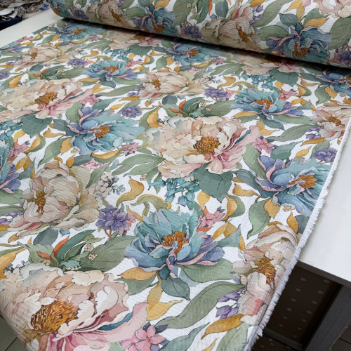 Вафельное полотно цветы 06 шахматное 