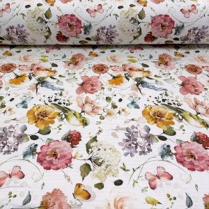 Вафельное полотно цветы 04 шахматное 