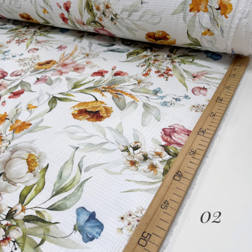 Вафельное полотно цветы 02 шахматное