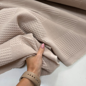 Вафельное полотно светло-бежевый шахматное