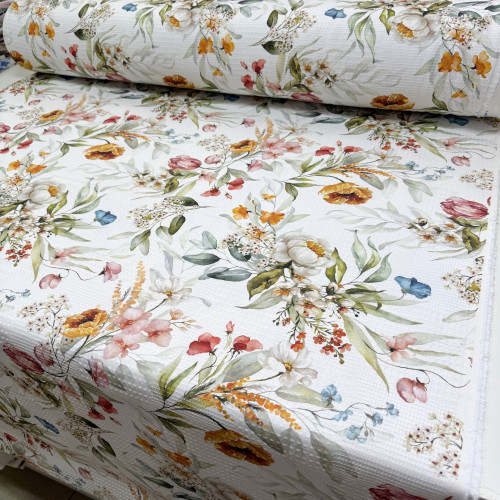 Вафельное полотно цветы 02 шахматное