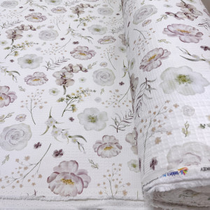 Вафельное полотно цветы 01 шахматное 