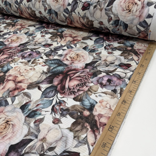 Вафельное полотно цветы 05 шахматное 