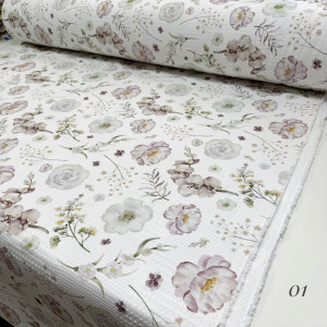 Вафельное полотно цветы 01 шахматное 