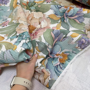 Вафельное полотно цветы 06 шахматное 