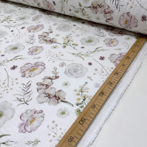 Вафельное полотно цветы 01 шахматное 