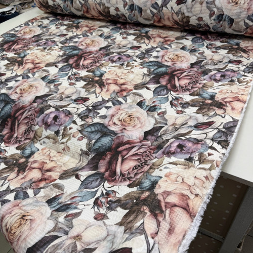 Вафельное полотно цветы 05 шахматное 