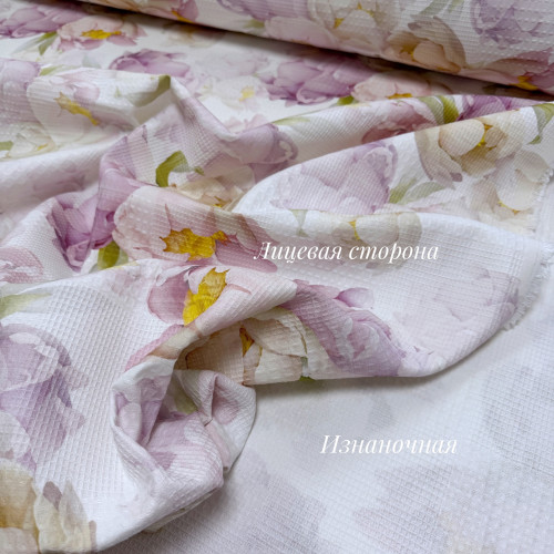 Вафельное полотно цветы 03 шахматное 