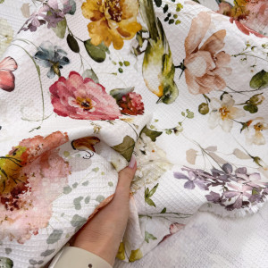 Вафельное полотно цветы 04 шахматное 