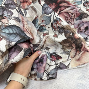 Вафельное полотно цветы 05 шахматное 