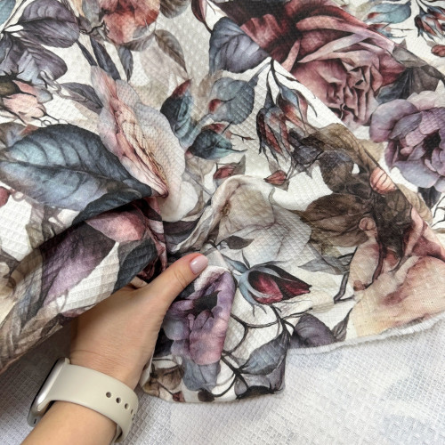 Вафельное полотно цветы 05 шахматное 