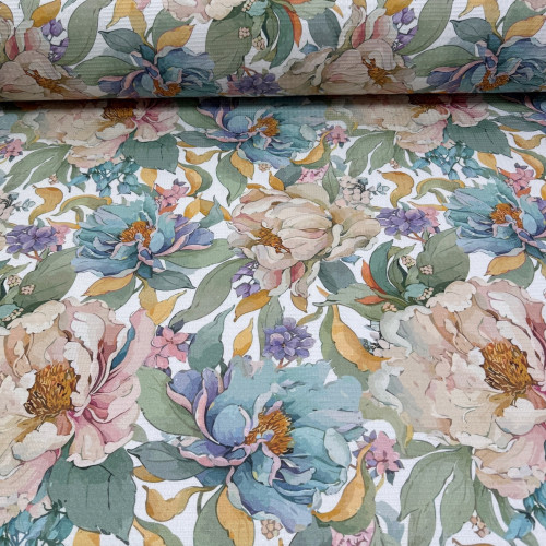 Вафельное полотно цветы 06 шахматное 