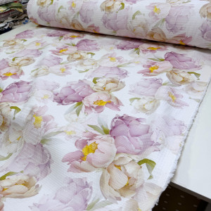 Вафельное полотно цветы 03 шахматное 