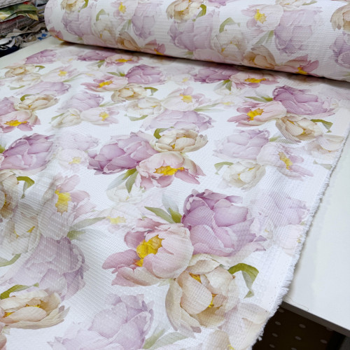 Вафельное полотно цветы 03 шахматное 