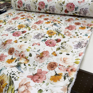 Вафельное полотно цветы 04 шахматное 