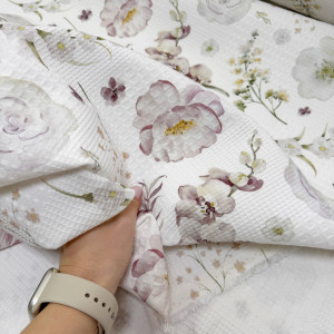 Вафельное полотно цветы 01 шахматное 