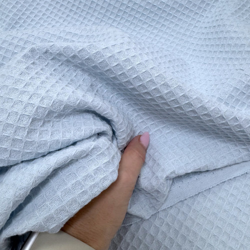 Вафельное полотно клеточка soft голубой