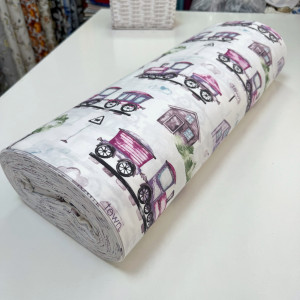 Ранфорс паровозики-домики сиреневые