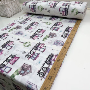 Ранфорс паровозики-домики сиреневые