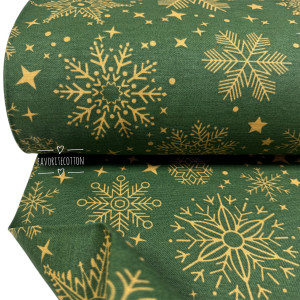 DUCK снежинки золото на зеленом