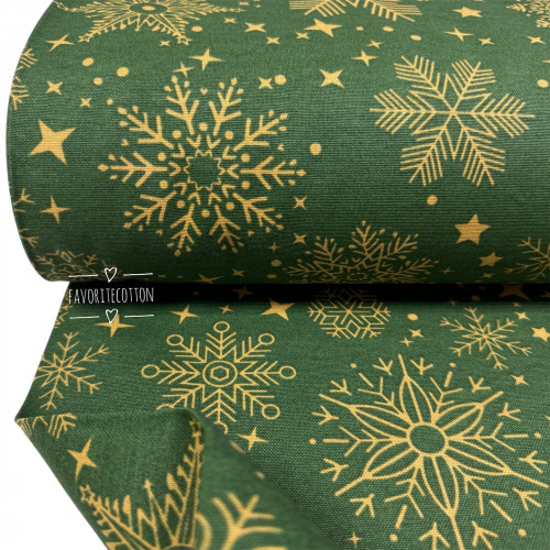 DUCK снежинки золото на зеленом